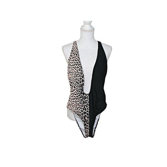 Swimsuit Halterneck Plunge Neck 1 Piece Leopard Print Multiways to Wear Size S/M - Picture 2 of 12